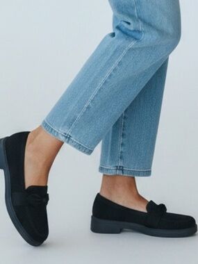 Skechers Black Knit Slip-On Loafers with Front Knot